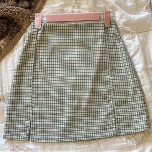 John Galt Brandy Melville Plaid Sage Green Mini Skirt